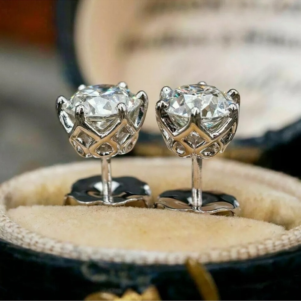 925 Silver Stud Earrings Charm Jewelry Round Cut Cubic Zirconia for Women Gifts